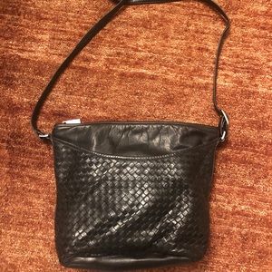 Black leather woven boho bag